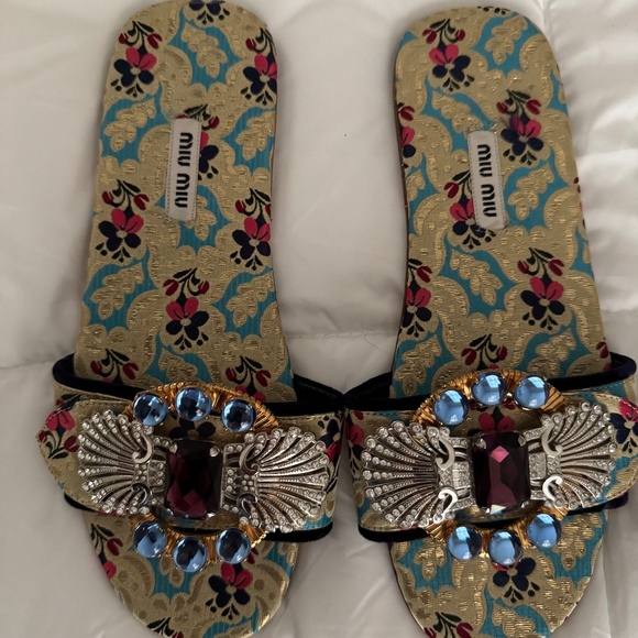 Stunning Miu Miu sandals with colored gemstones. Sz iz 371/2 very good condition - Picture 1 of 5